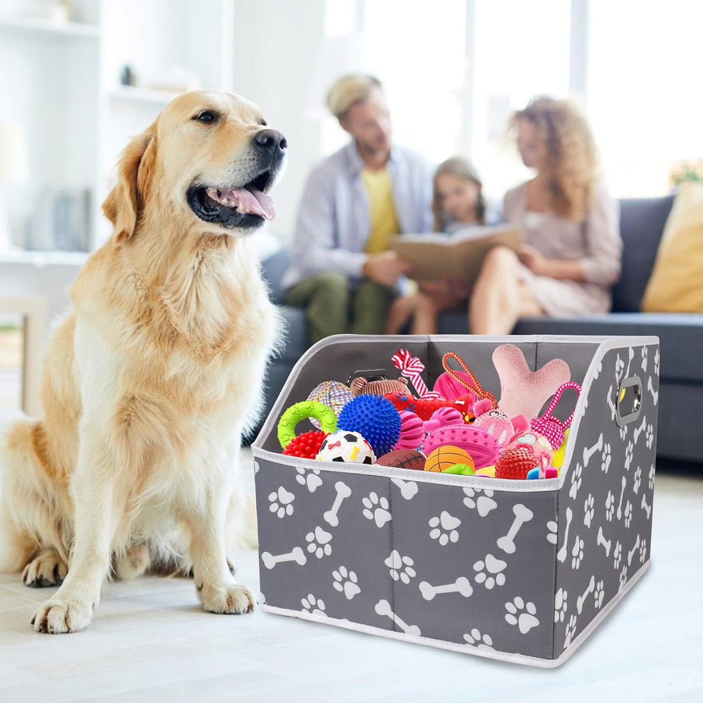 Foldable Dog Toy Basket-Dog Toys Bin-Dog Toy box-Storage Basket with Handle,Organizer Bin for Pet Toys, Blanket, Shelves, Closet-Bone Claw