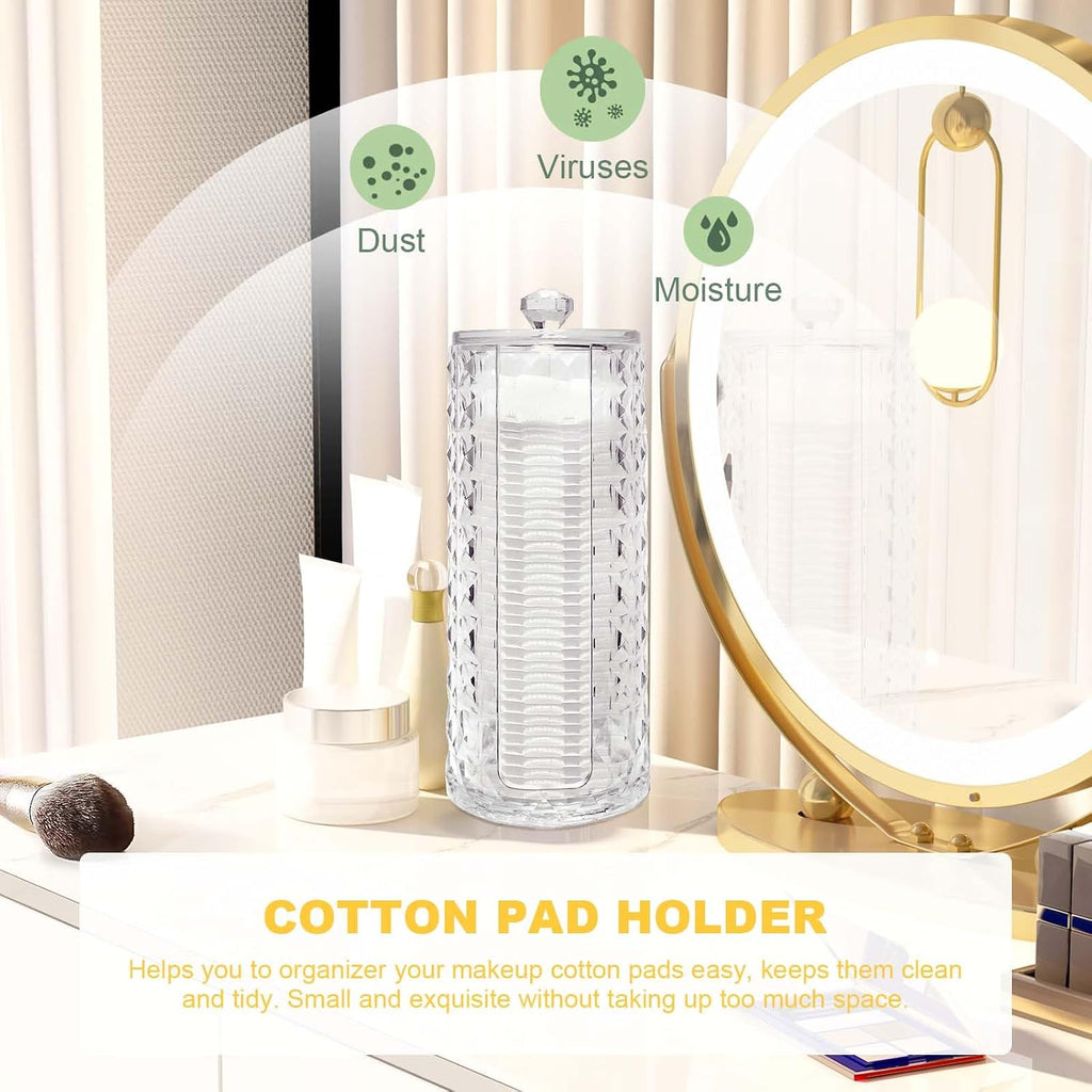 33.8oz Clear Cosmetic Cotton Pads Rounds Holder Easy Accessing Acrylic Makeup Removers Pad Organizer Dispenser with Removable Lid for Bathroom Bedroom Storage Display Rack