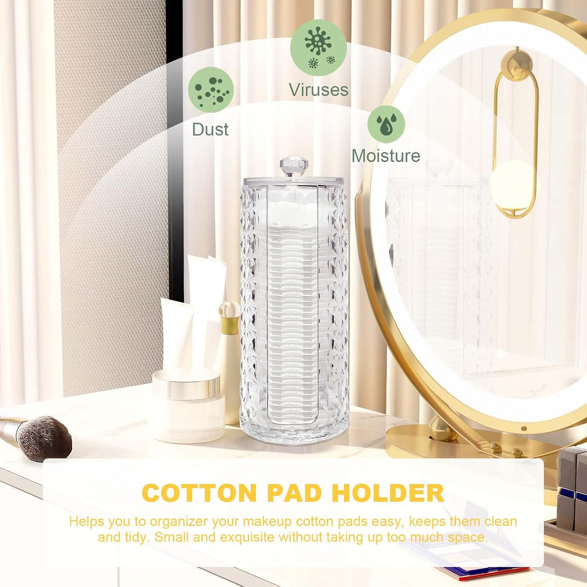 33.8oz Clear Cosmetic Cotton Pads Rounds Holder Easy Accessing Acrylic Makeup Removers Pad Organizer Dispenser with Removable Lid for Bathroom Bedroom Storage Display Rack
