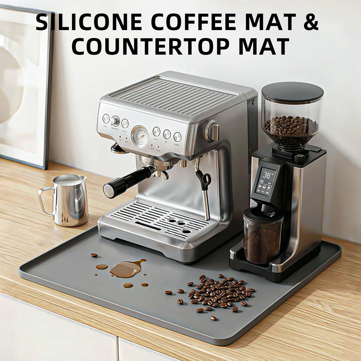 Water Cooler Mat, Waterproof Silicone Tray 19.7"x19.7", Gray