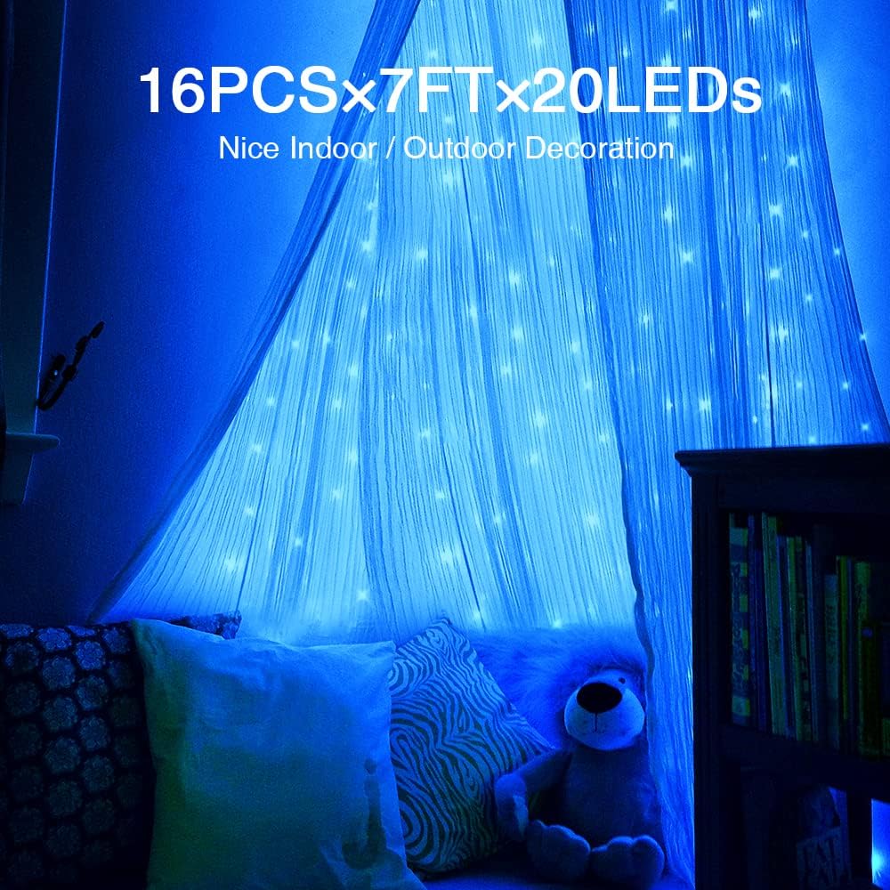 Olafus 16 Pack Blue Fairy Lights Battery Operated, IP68 Waterproof Mini String Light, 7ft Small LED Bottle Light for Wedding Vase Centerpieces Table Decorations Christmas Indoor Party Jars Gift