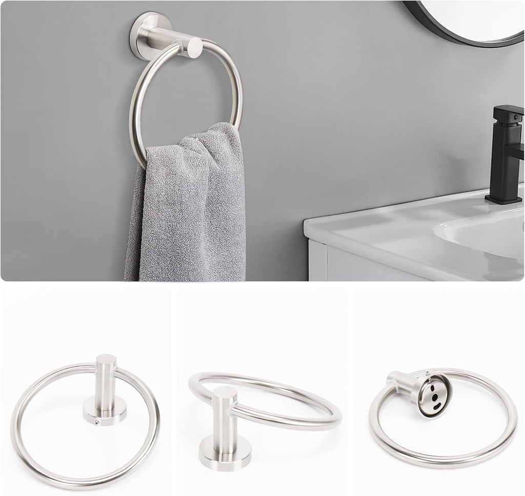 NearMoon 10 Pieces Bathroom Hardware Set SUS304 Thicken Stainless Steel-Towel Rack Kit Include 26" Towel Rod + Bath Towel Ring + Toilet Paper Holder + Robe Towel Hooks Bath Accessories (Nickel)