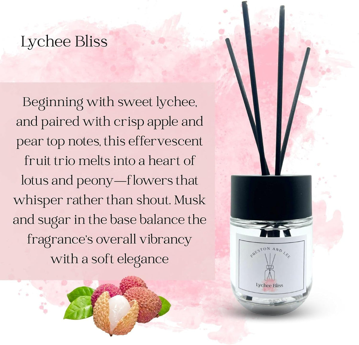 Reed Diffuser Set | 100 ml (3.4 fl oz) Lychee Bliss Scent | Reed Diffuser Set | Aromatherapy Diffusers | Reed Diffuser Oil for Home and Spa Fragrance