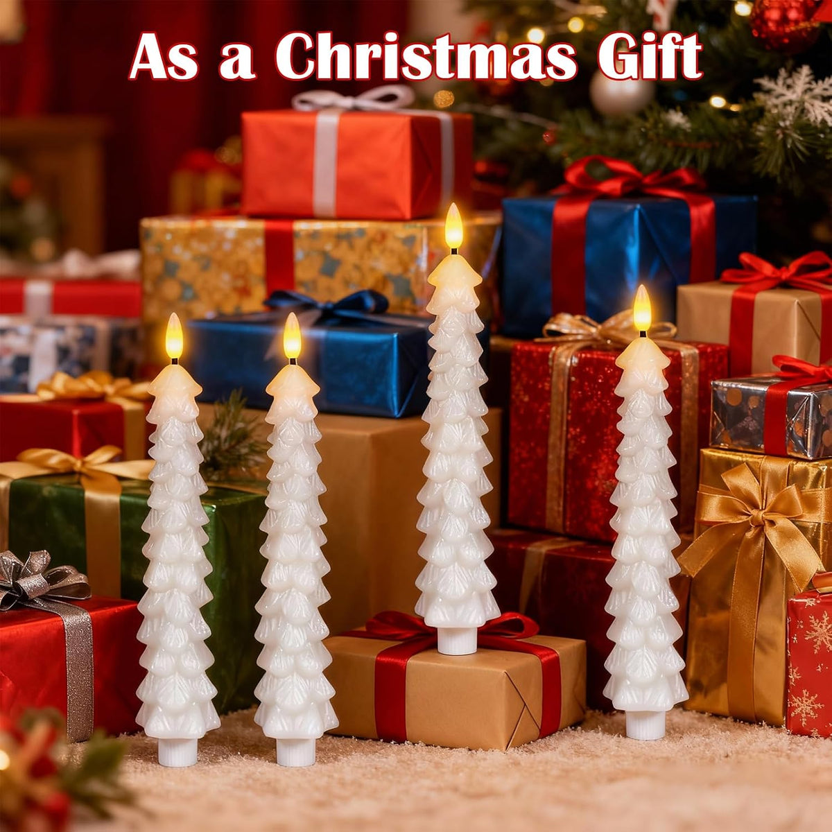 Christmas Tree Candles, Flameless Taper Candles with Remote, White