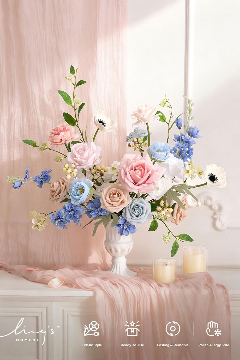 Ling's moment Artificial Pink Wedding Flowers Combo, English Pastel, Deluxe