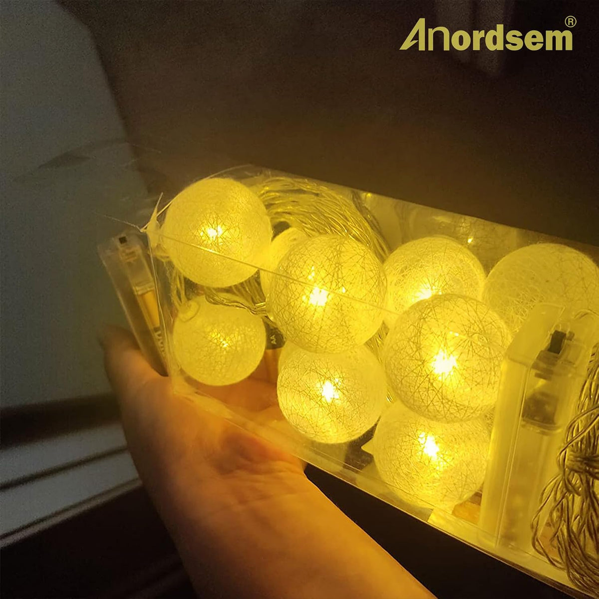 Anordsem Battery String Light Indoor: 6.88Ft/10 LED Cotton Ball Lanterns 2 Pack - Fairy Cozy Lighting Hanging Deco for Room Bedroom Party - Birthday Gifts for Babies Students Adults