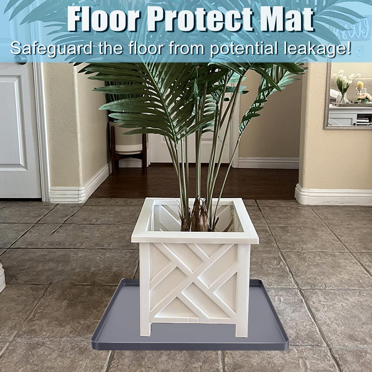 Outdoor Planter Boxes Mat Flower Pots Mat 26.8x26.8" Large, Plant Pots Silicone Pad with Raised Edge, Patio Planters Drip Pan Plant Tray Tray For Leaks, Planter Floor Protector Planters Tray Soft
