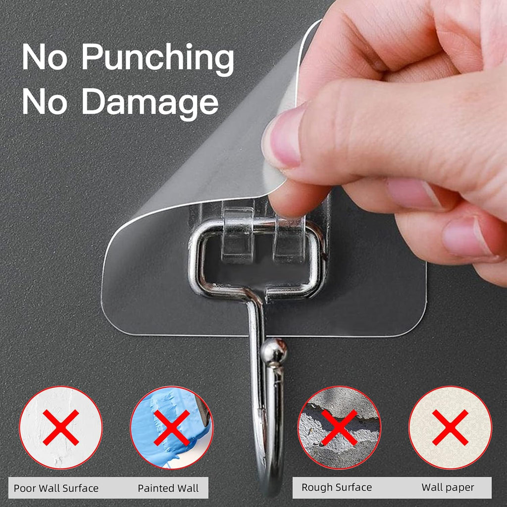 Large Adhesive Wall Hooks Heavy Duty for Hanging 44LB 30pcs Clear No Drill