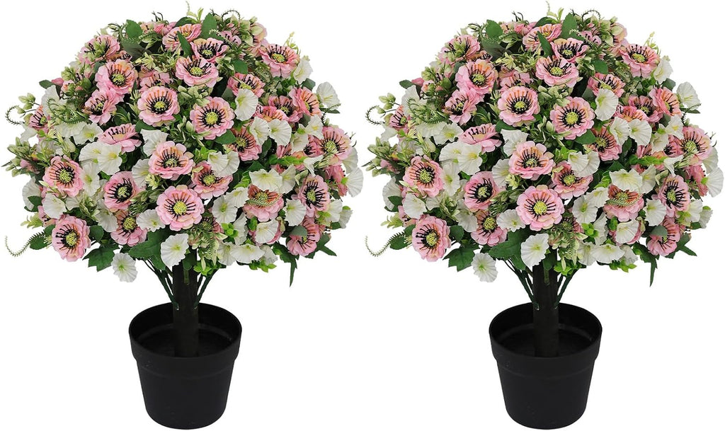 24" Artificial Flowers Topiary Ball Trees, Faux Outdoor Plants