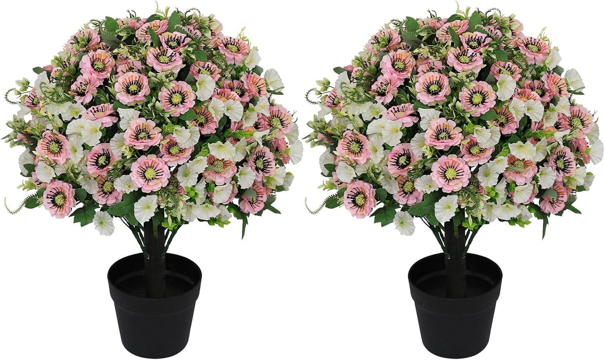24" Artificial Flowers Topiary Ball Trees, Faux Outdoor Plants