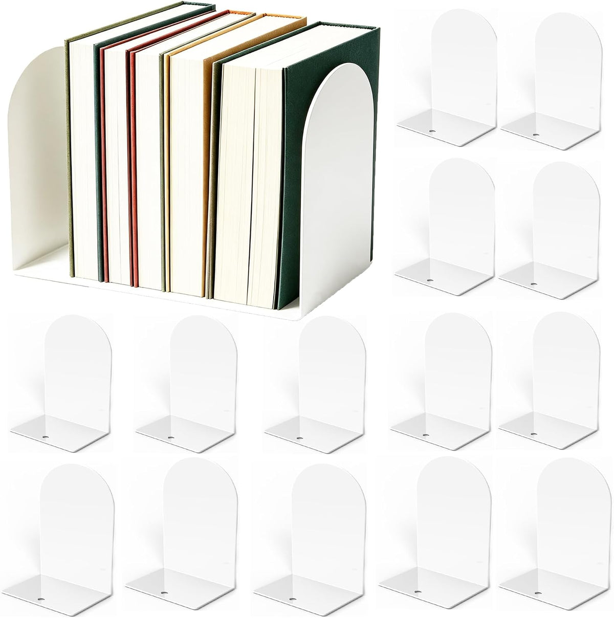 Lulonpon 16 pcs Book Ends, Black Bookends, Non-Skid Book End, Metal Bookends for School Library and Desktop Organizer, Acrylic Book Ends for Book Shelves