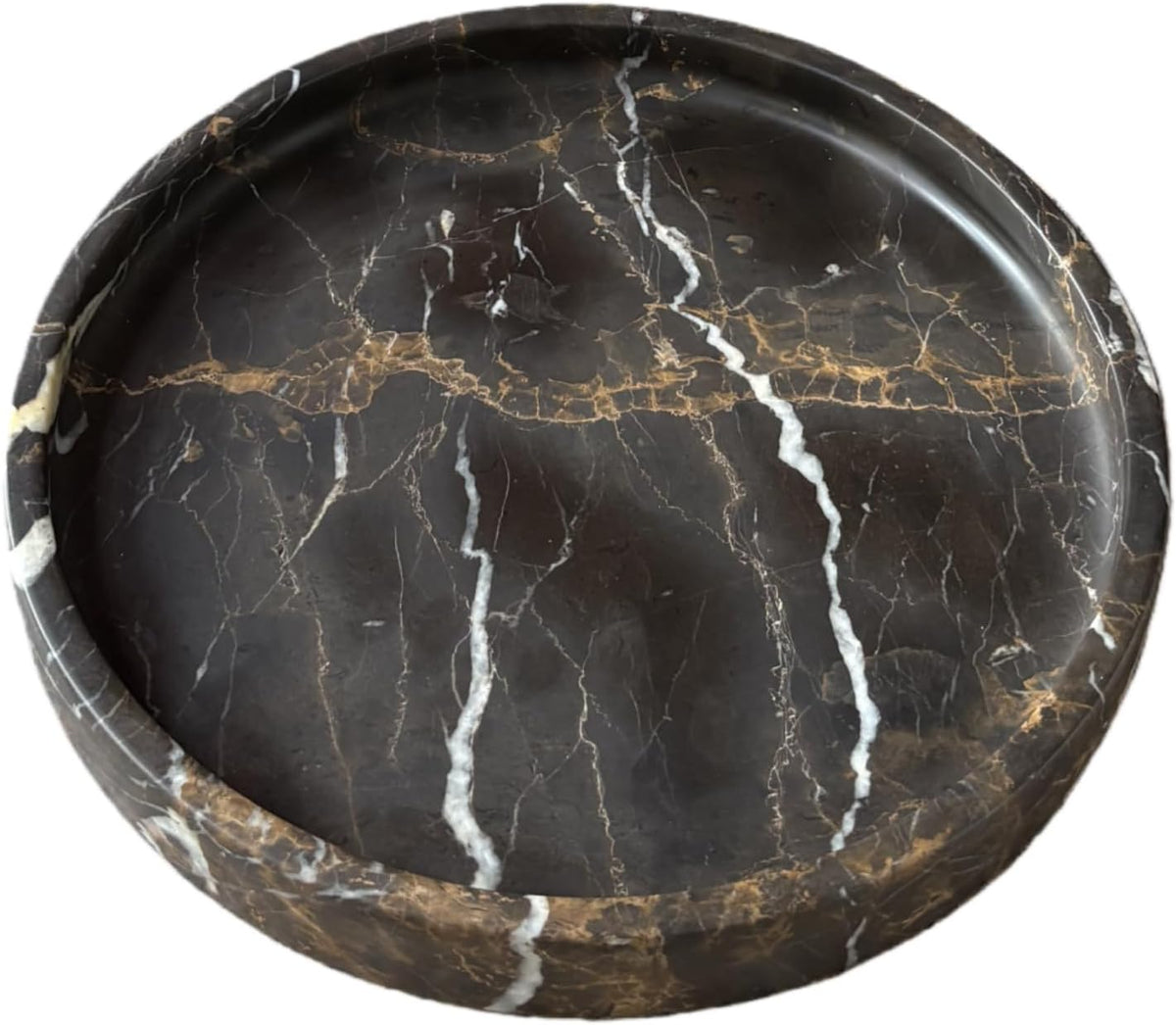 Natural Marble Vanity Tray, Perfume Jewelry Tray, Round Ottoman Tray for Drinks, Coffee Table, Home Decorative (Portoro Black, 9.84Dx1.18H)
