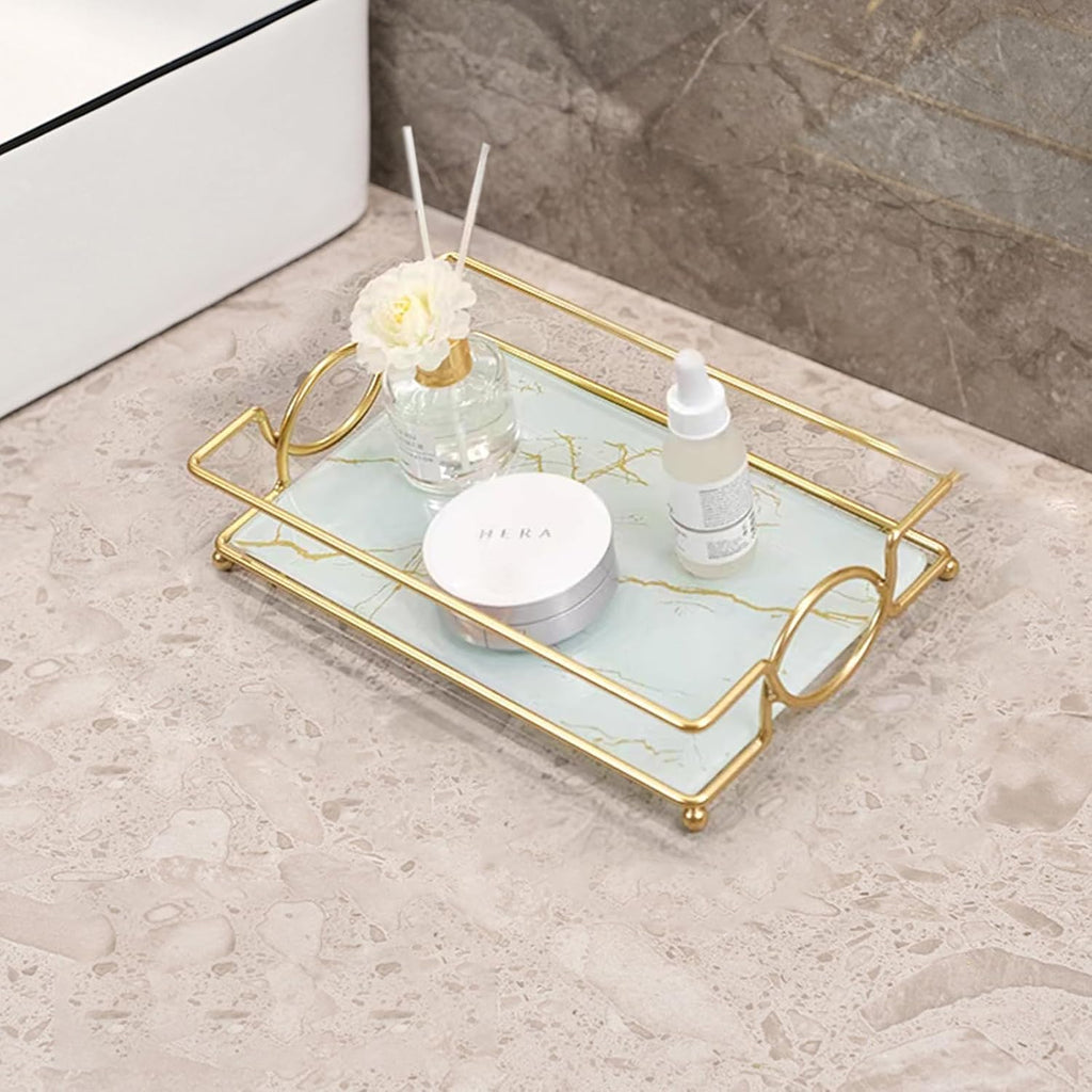 Toilet Tank Tray White Gold Glass Bathroom Vanity Organizer