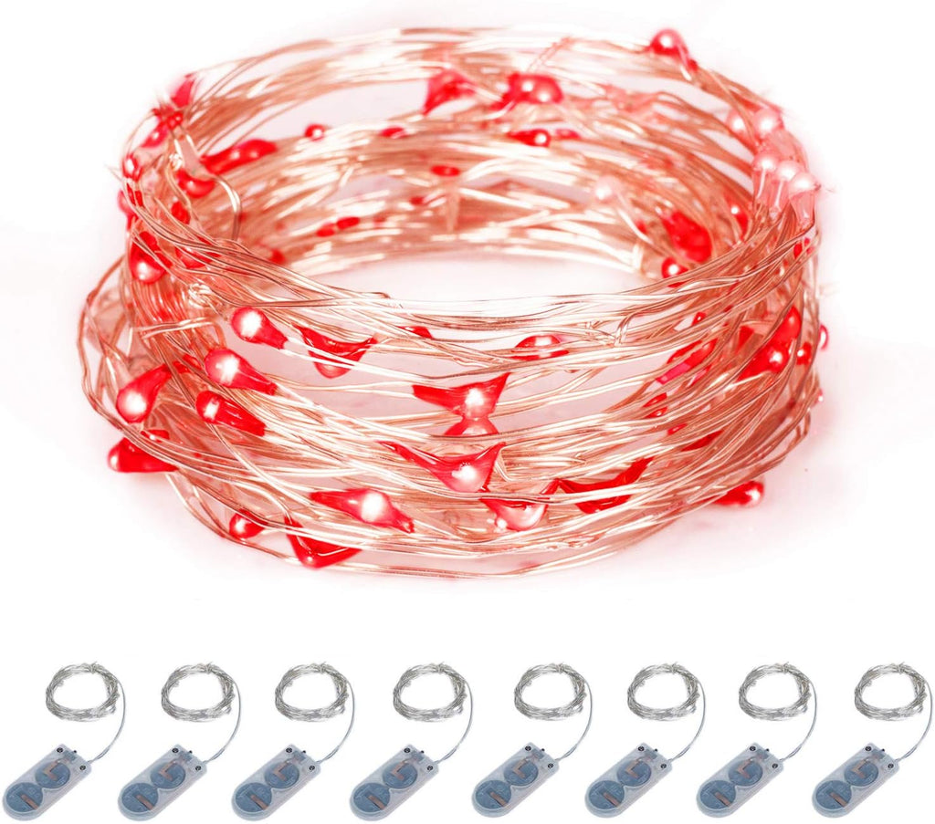 ITART Micro LED String Lights Battery Powered 8 Pack Red Mini Fairy Light 20 LED 6ft Ultra Thin Silver Wire Rope Lights for Craft DIY 4th of July Clothes Costume Wreath Display