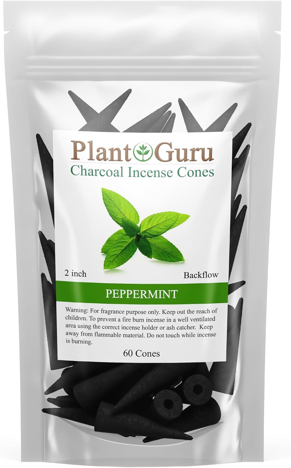 Peppermint Charcoal Incense Cones 2" BACKFLOW - 60 Pack Bulk - Natural Scented Cones Handmade Hand Dipped