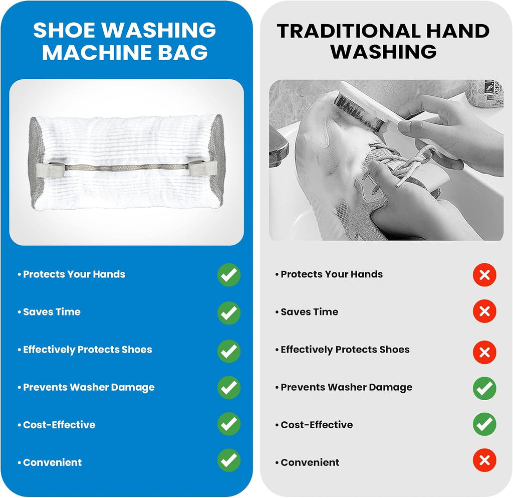 Sneaker Washing Machine Bag for Shoes, 360° Deep Cleaning Microfiber Laundry Bag with Secure Zipper, Reusable Shoe Washer Bag, Includes 4 Adjustable Shoe Trees & 2 Bags