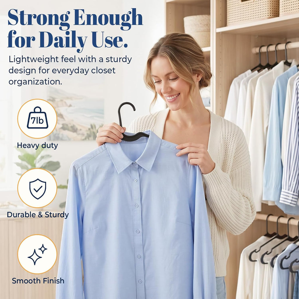HOUSE DAY Black Plastic Hangers 30 Pack, Slim Non-Slip with Extended Notch