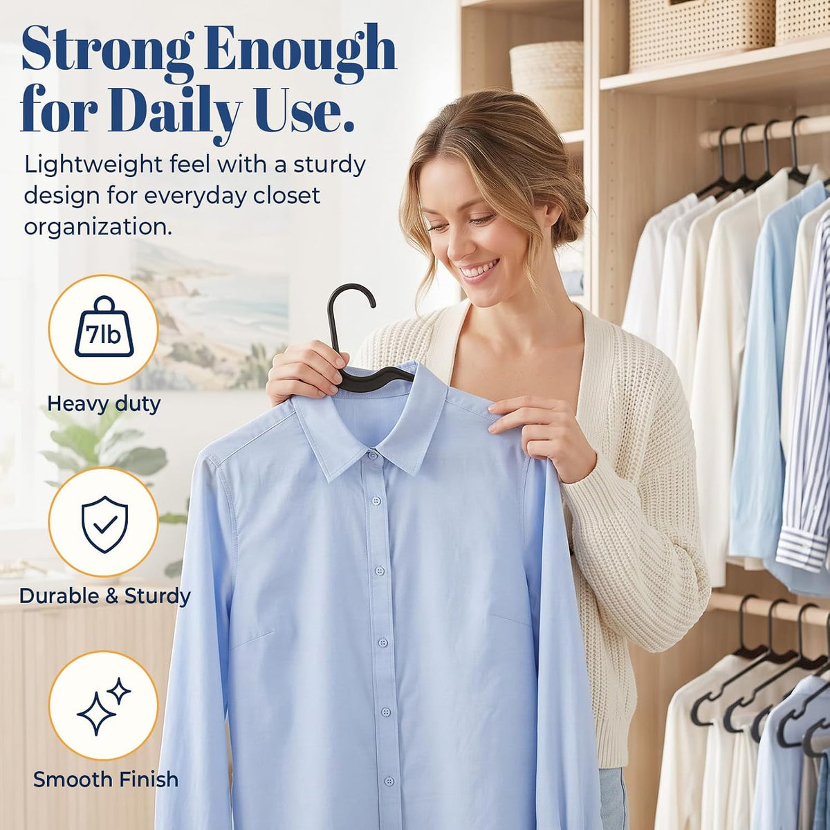 HOUSE DAY Black Plastic Hangers 30 Pack, Slim Non-Slip with Extended Notch