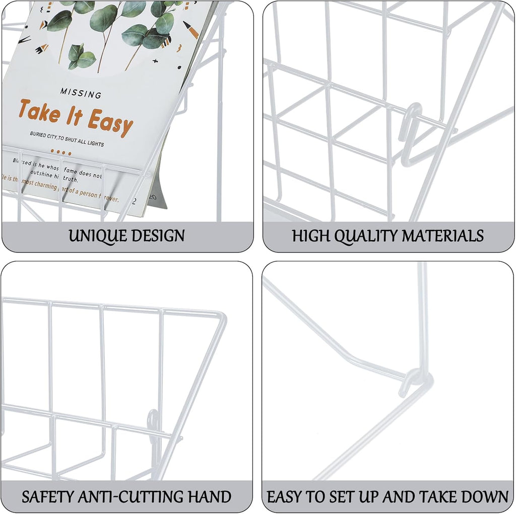 Queekay 6 Tier Wire Countertop Rack Comic Book Rack Wide Tabletop Display Magazine for Book Brochure Literature Greeting Card Shelf Holder Stand (White)