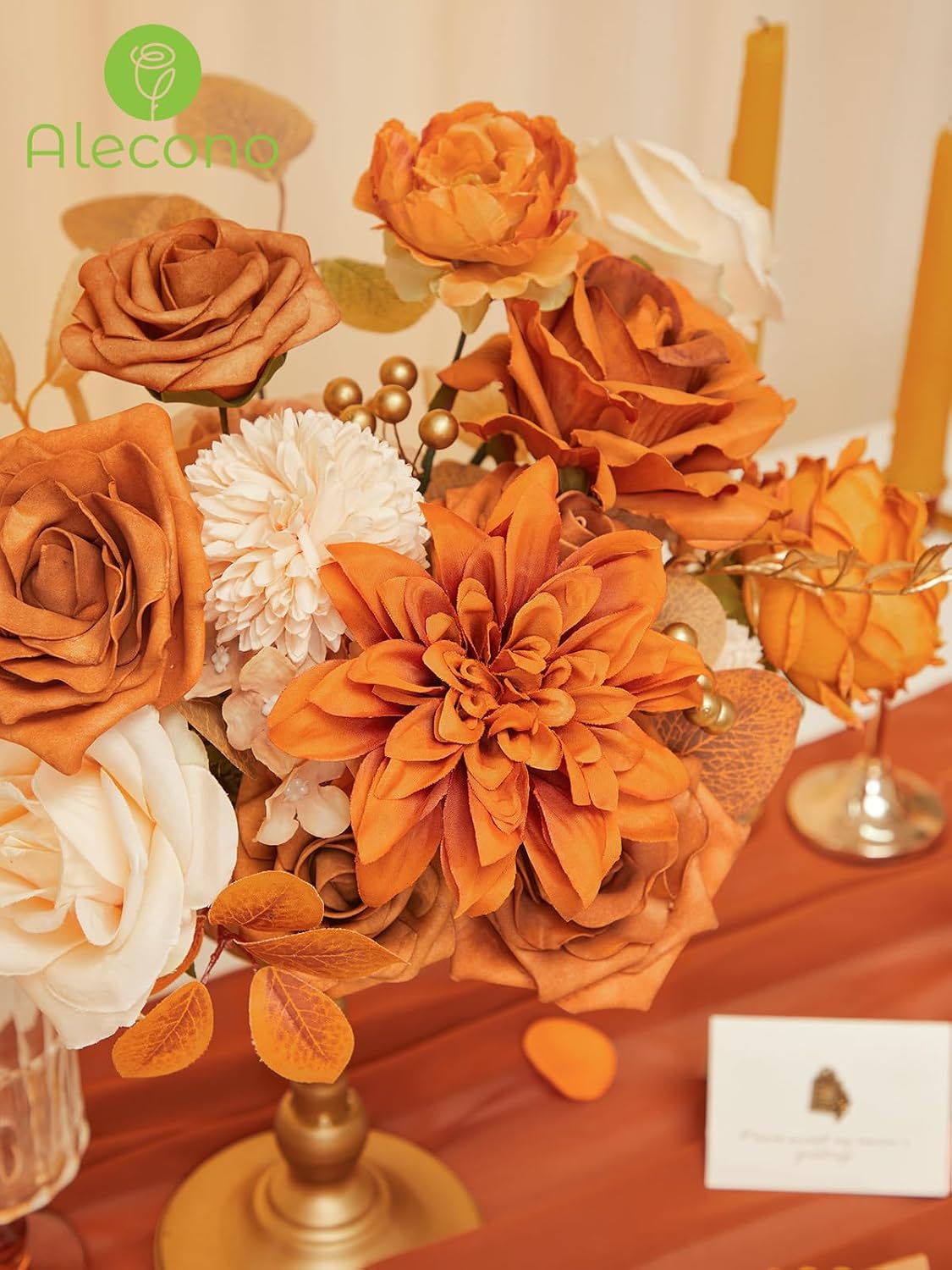 Alecono Orange Artificial Flowers, Silk Fake Fall Floral Set