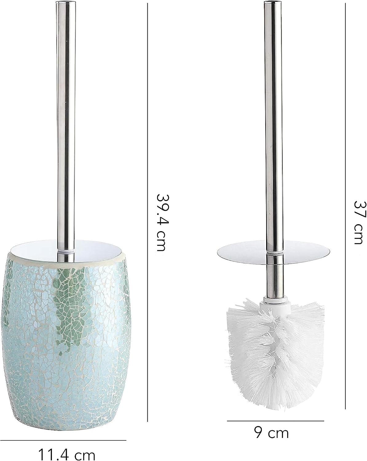 WHOLE HOUSEWARES Modern Toilet Brush Set, Turquoise (1 Glass Mosaic Bathroom Accessory)