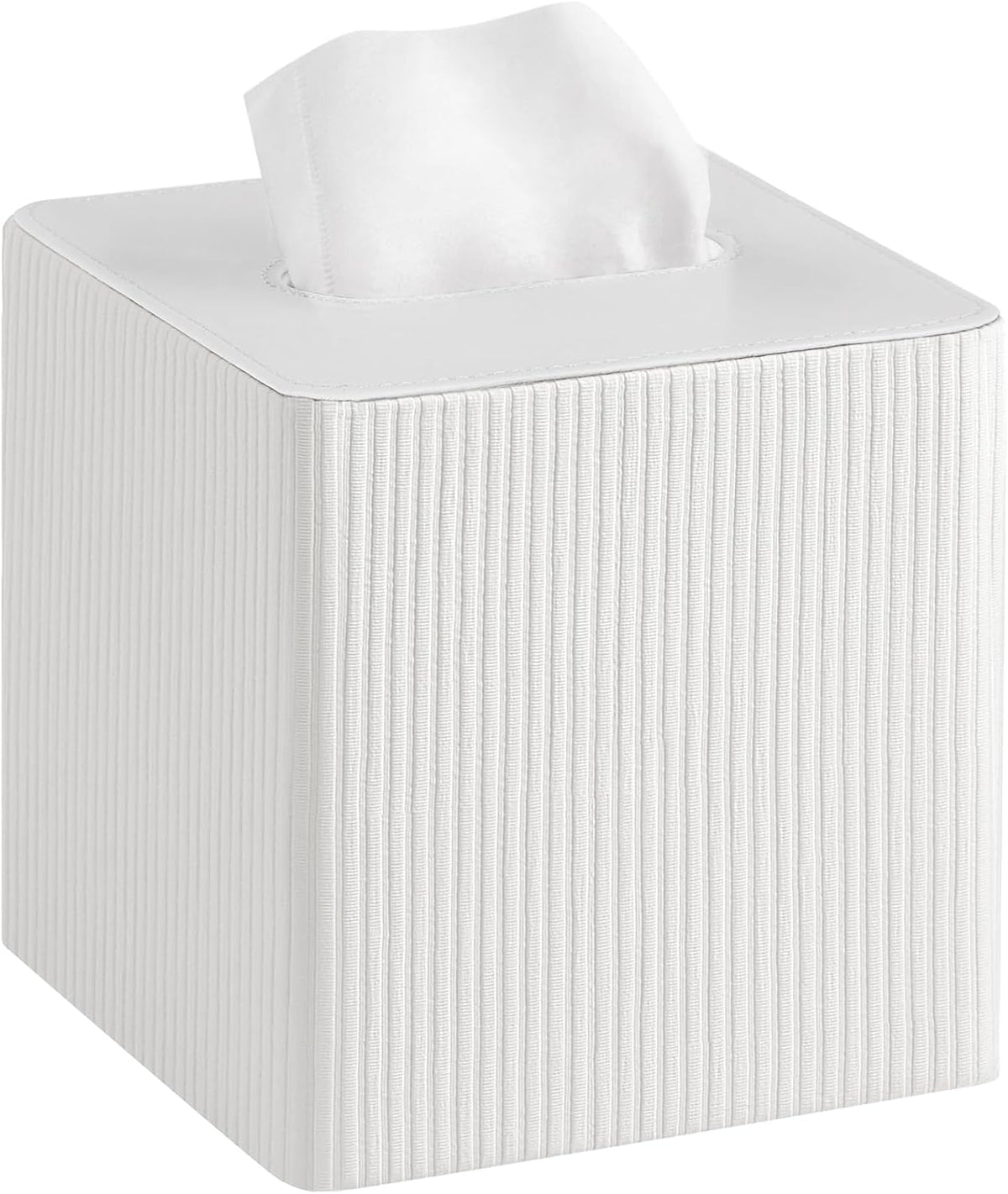 Mkono Tissue Box Cover, PU Leather Square Holder with Bottom, Beige