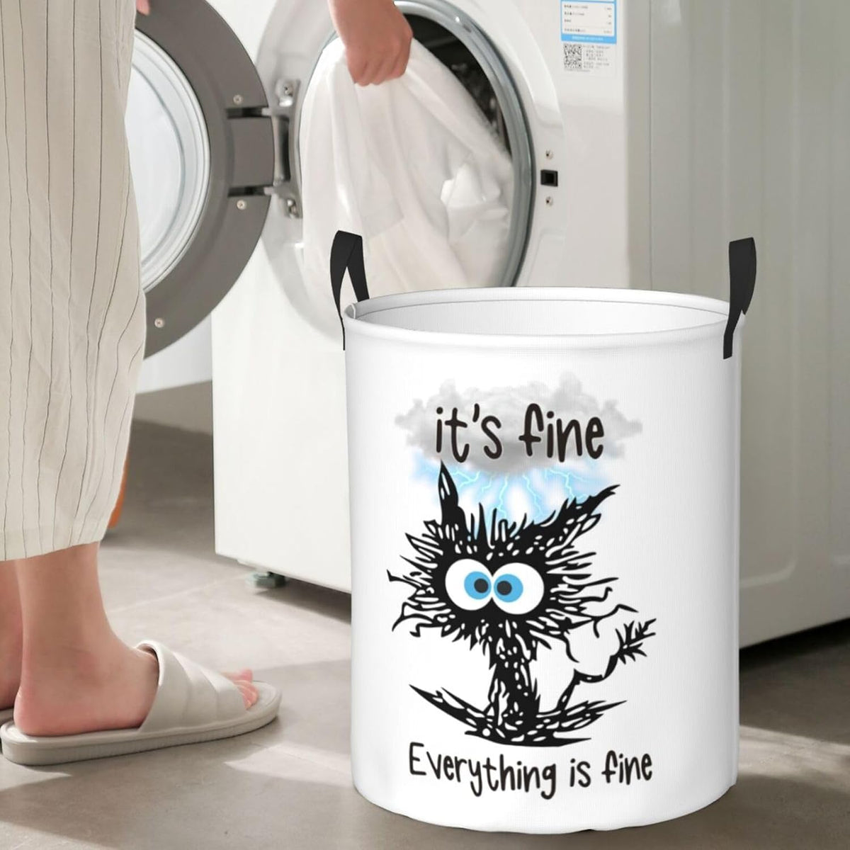 Laundry Basket Cute Black Cat Room Decor,Round Laundry Hamper Waterproof Dirty Clothes Hamper Collapsible Laundry Baskets With Handles,Toy/Clothes Storage Basket For Home Dorm Black Cat Bathroom Decor