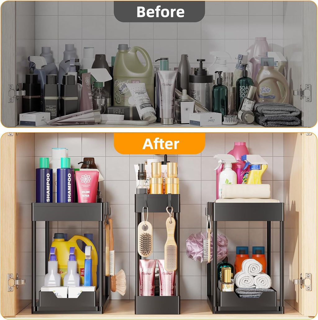 Simple Trending Under Sink Organizer 3 Pack, with Sliding Drawer, Black