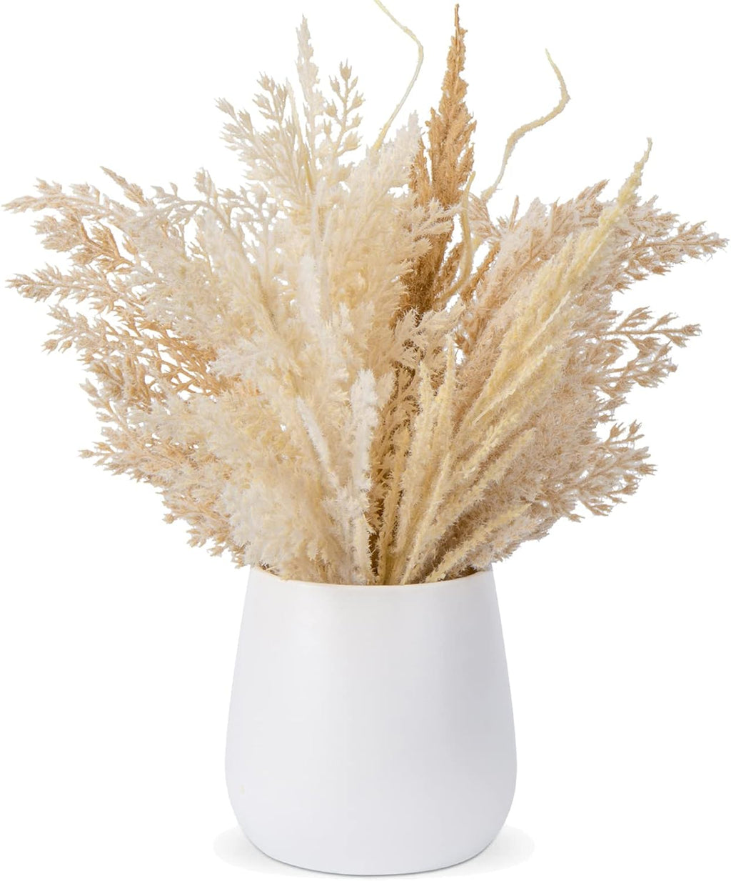Hollyone Faux Pampas Grass with Vase, Artificial Pampas Grass Flowers Bouquet Plant Fluffy Boho Home Decor Fake Pompass Pompous Grass Floral Arrangement for Wedding Party Table Room Decorations Taupe