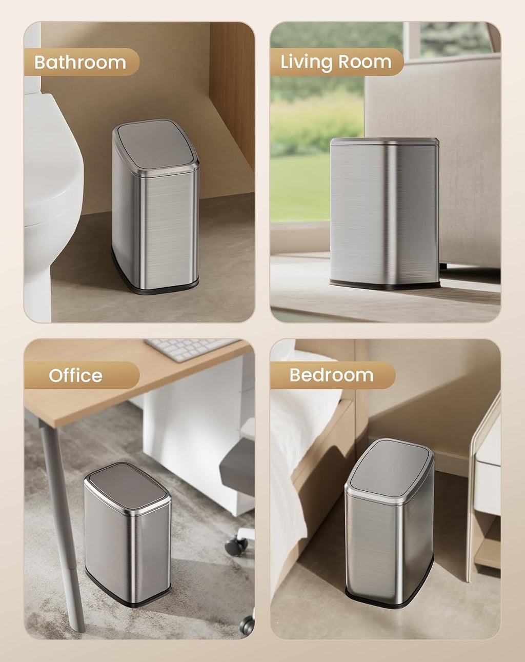 Cesun Small Bathroom Trash Can with Swing Lid, 2.1 Gallons, Silver
