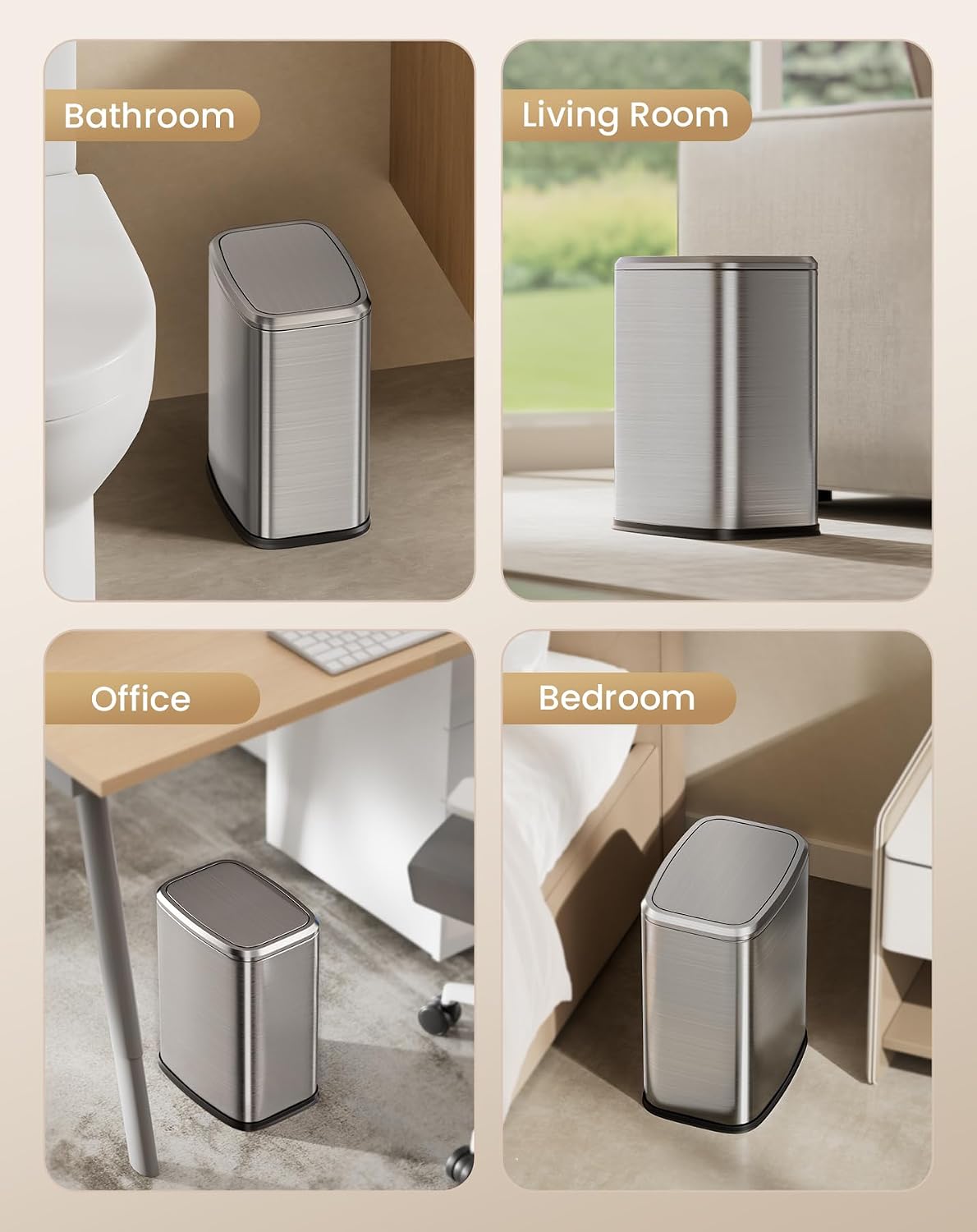 Cesun Small Bathroom Trash Can with Swing Lid, 2.1 Gallons, Silver