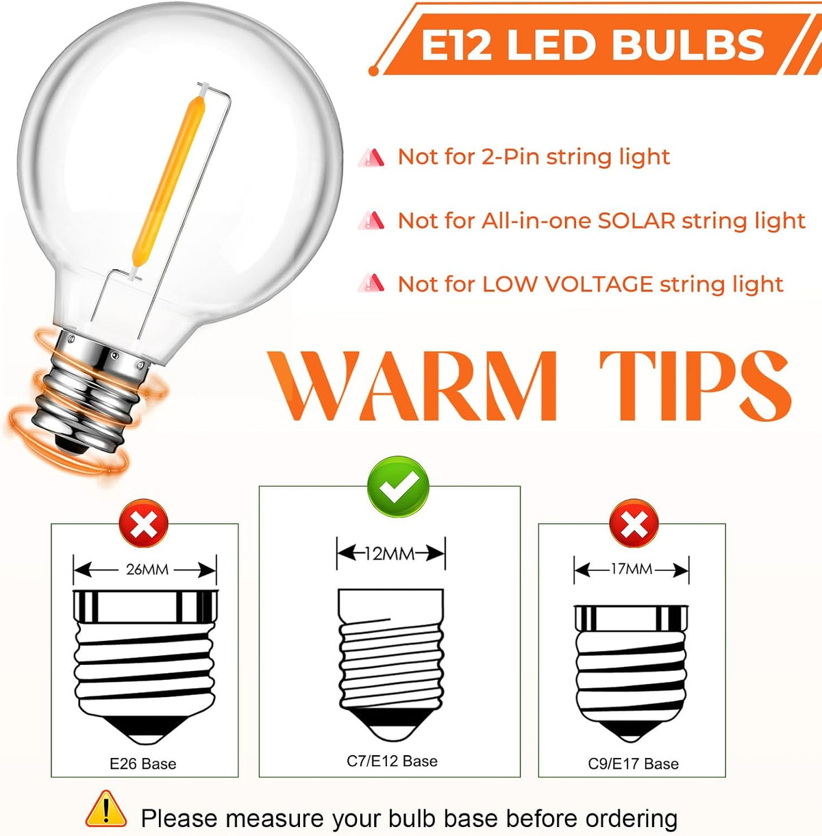 GvvooHome 36 Pack LED G40 Replacement Bulbs for String Lights, Warm White