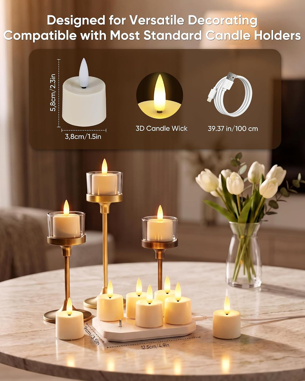 BEICHI 6Pack Rechargeable Tea Lights with Remote Timer,White Charging Base