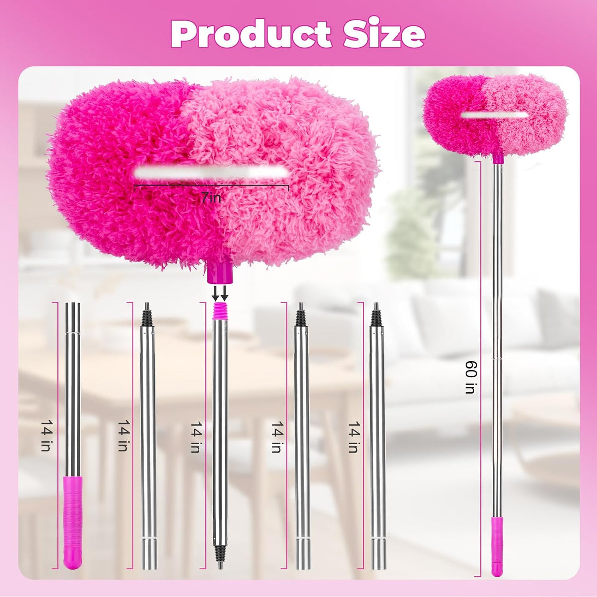 CALBEAU Pink Ceiling Fan Cleaner Duster, Ceiling Fan Duster Kit, 13PCS