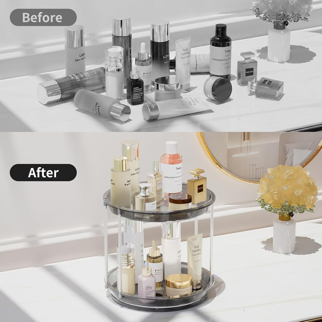Rotating Makeup Organizer, Perfume Skincare Holder, 2 Tier 9 Inch, Gray