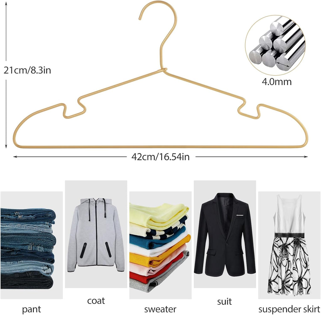 30 Pack Gold Aluminum Hangers, 16.5 Inch Non-Slip Metal Clothes Hangers, Lightweight Sturdy and Bulk Space-Saving Hangers for Pants, Skirt, Shirt, Dress, Tie
