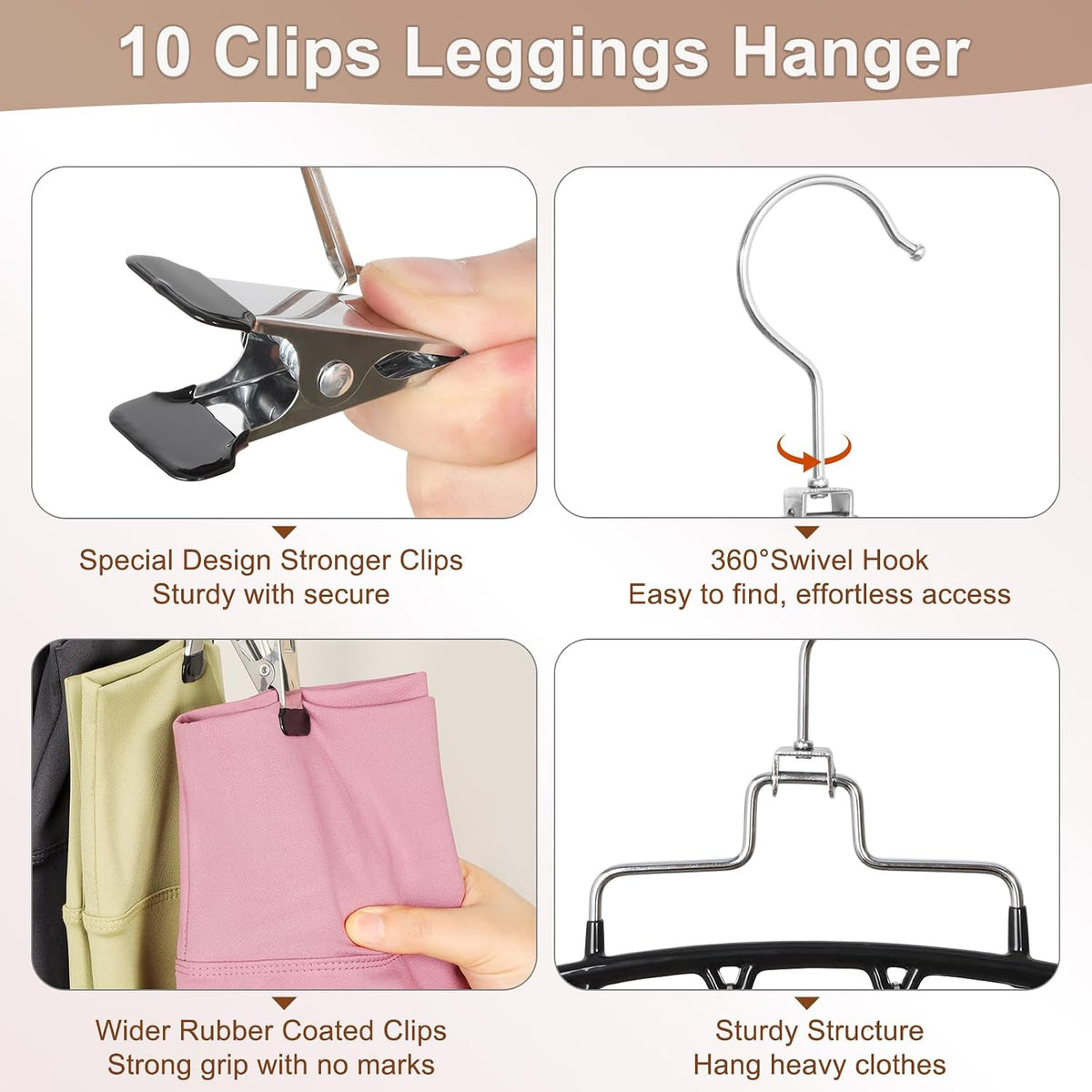 TOPIA HANGER 4 Pack Gym Clothes Organizer, 2 Pack Tank Top Hangers with 2 Pack Leggings Hangers Space Saving Hang 20 Sets Tank Top Bra with Leggings Shorts Pants Yoga Outfits for Closet Black CT78B