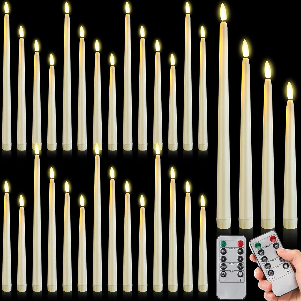 Rossesay 28 Pcs Flameless Taper Candles with Timer Remote, Warm White