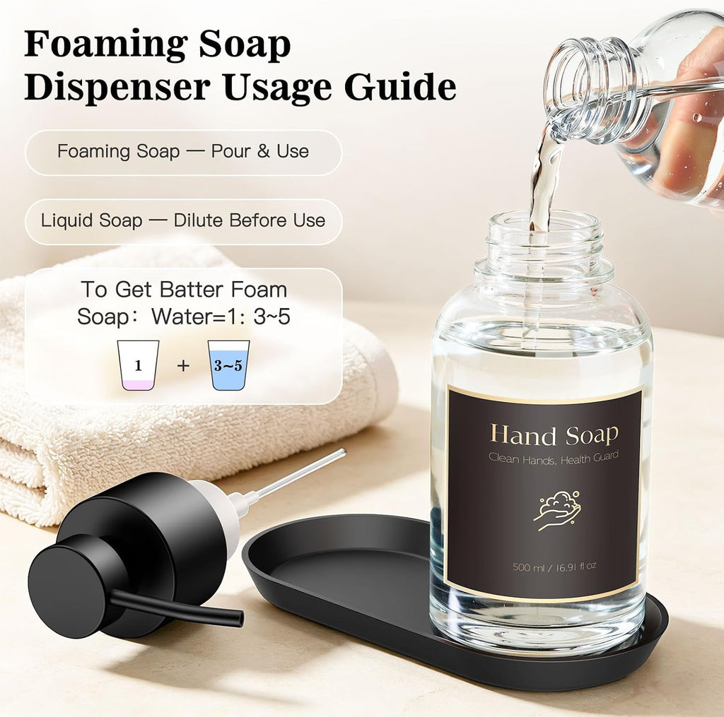 16.9 Oz Clear Glass Foaming Soap Dispenser, 2 Pack(Clear)