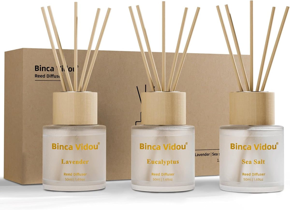 Reed Diffuser Set, Binca Vidou Lavender, Eucalyptus & Sea Salt 1.69oz x 3