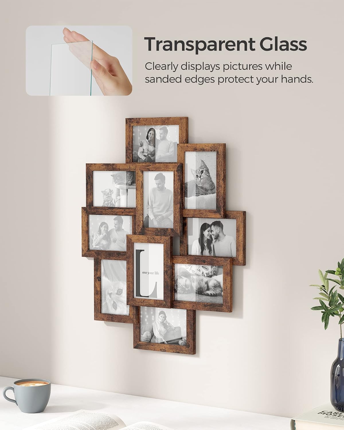 SONGMICS Collage Picture Frames for Wall Decor, 10-Pack 4x6, Glass Front
