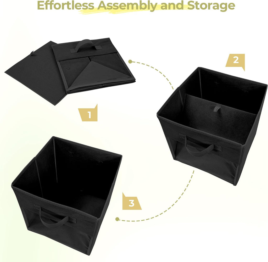 Storage Cubes, 13 Inch Cube Storage Bins With Clear Window, 6 Pack, Foldable Cubes With Handles, Closet Storage Organizer Bins, Cubby Clothing Storage Baskets for Shelves, Black