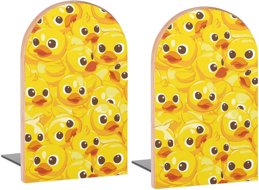 Yellow Seamless Rubber Duck Book Ends Decorative Wood Bookends for Shelves Kids Room Desk Home Office Book Stoppers for Magazines,Books, DVDs, 1 Pair/2 Pieces(5x3.1 in)