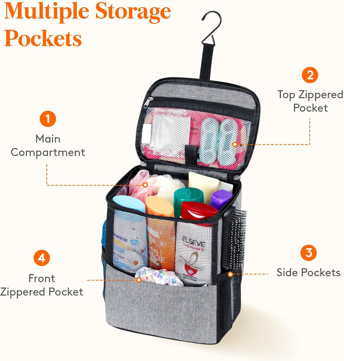 Lifewit Mesh Shower Caddy Bag, Hanging Shower Organizer, Medium, Grey