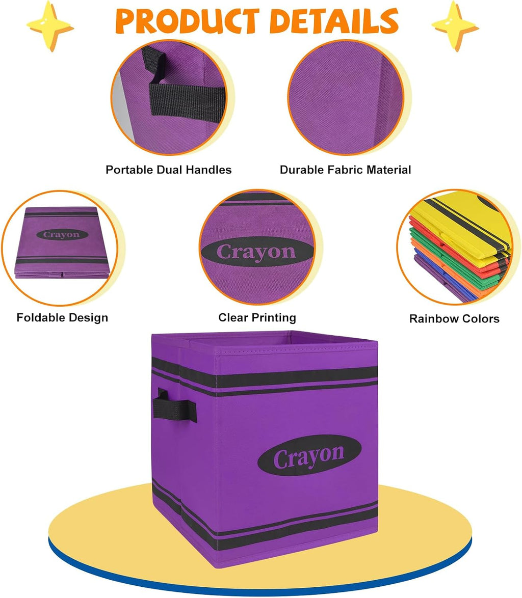 6 Pcs 11" Crayon Classroom Storage Bins, Colorful Fabric Cube Storage Bin