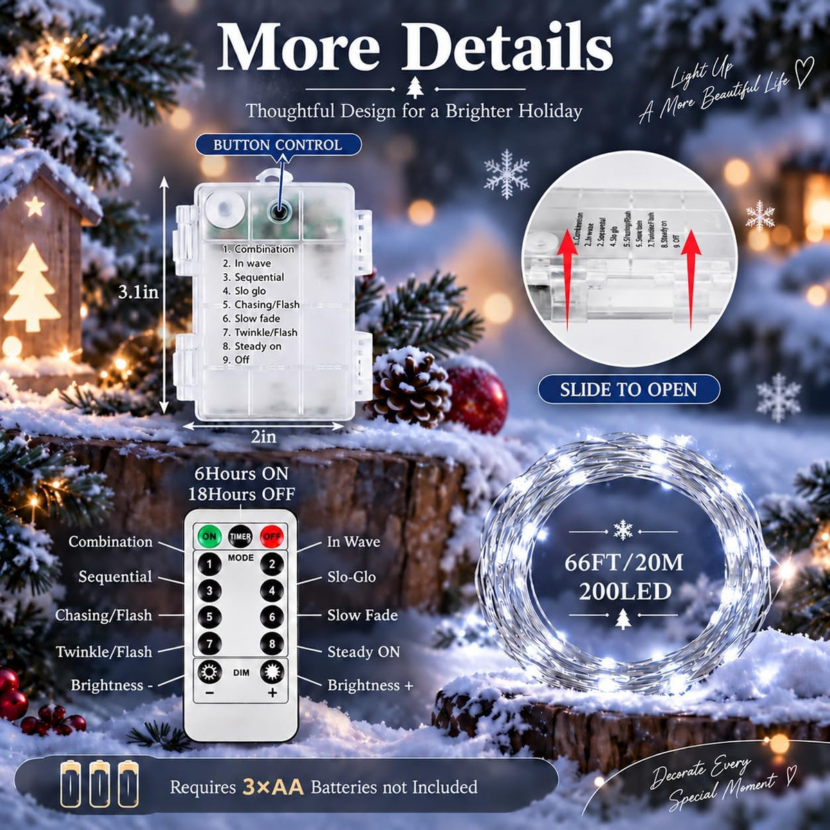 2 Pack Fairy Lights Battery Operated Twinkle Lights Remote Cool White
