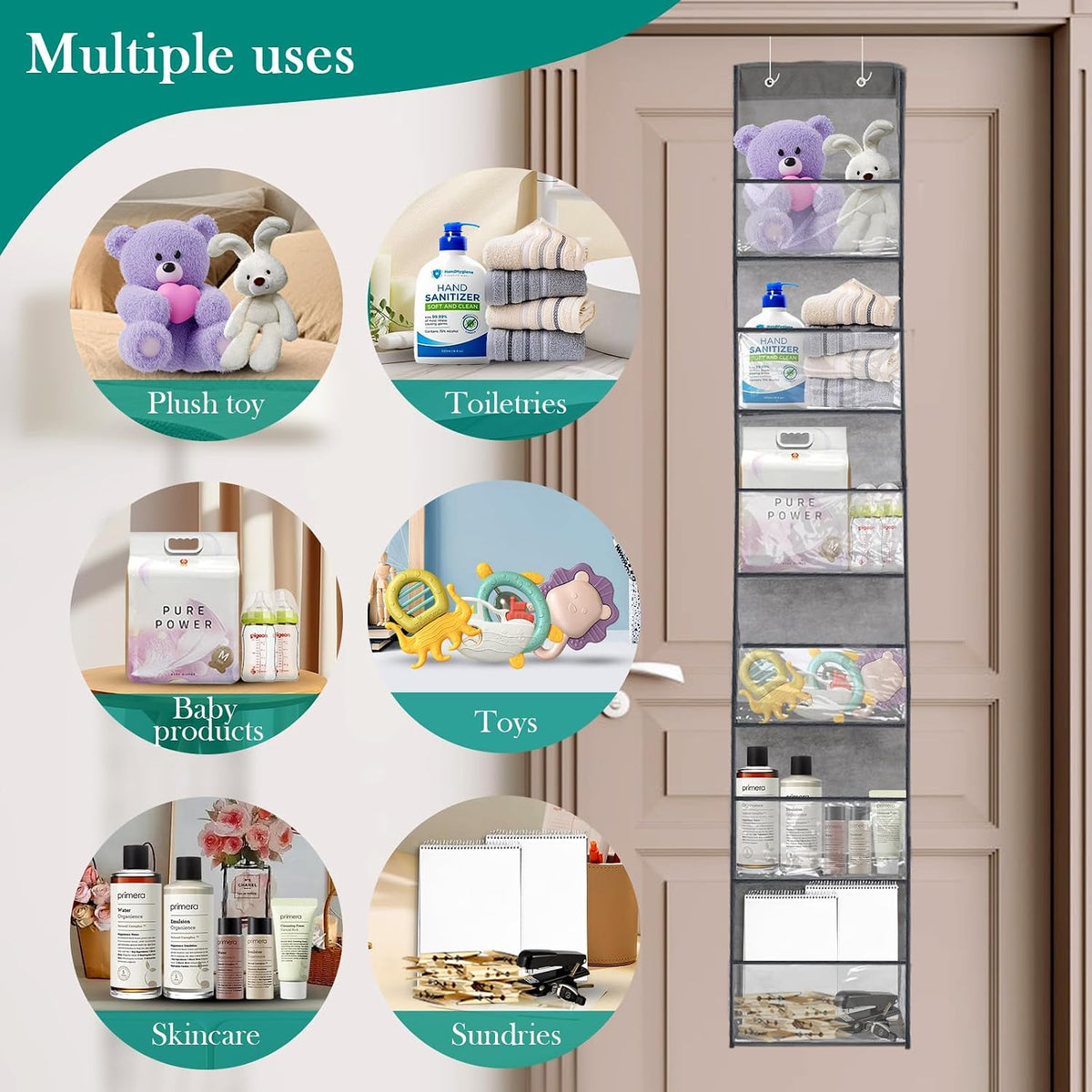 6-Shelf Over The Door Hanging Storage Closet Organizer (Grey)