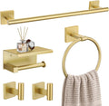TURS 5-Pieces Brushed Gold Bathroom Hardware Set 23.6 Inch SUS304 Stainless Steel Towel Bar Set Wall Mounted Square Toilet Paper Holder with Shelf