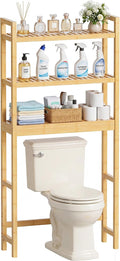 SMIBUY Bathroom Storage Shelf, Bamboo Over-The-Toilet Organizer Rack, Freestanding Toilet Space Saver with 3-Tier Adjustable Shelves (Natural)