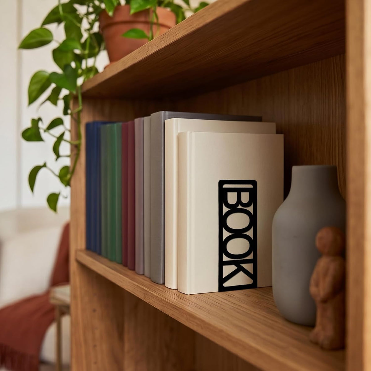 Book Ends for Shelves Set of 6, Black Modern Minimalist Metal Bookends Decorative Book Holder for Home Office Desk Bookshelf Decor Book Shelf Organizer